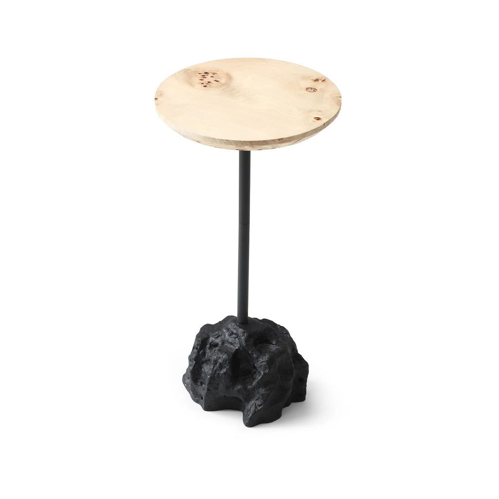 Round Wood Top Drink Table With Stone-shaped Base - Lightweight, Portable Side Table