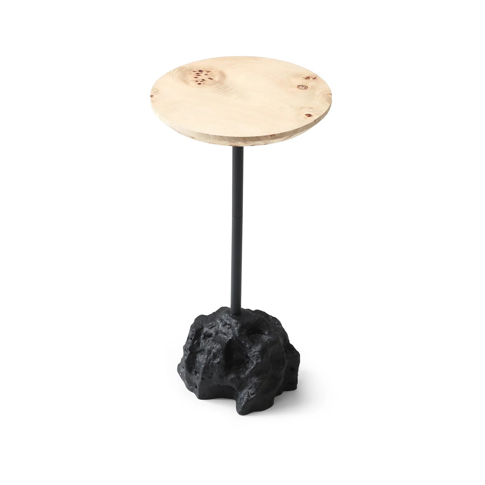 Round Wood Top Drink Table With Stone-shaped Base - Lightweight, Portable Side Table