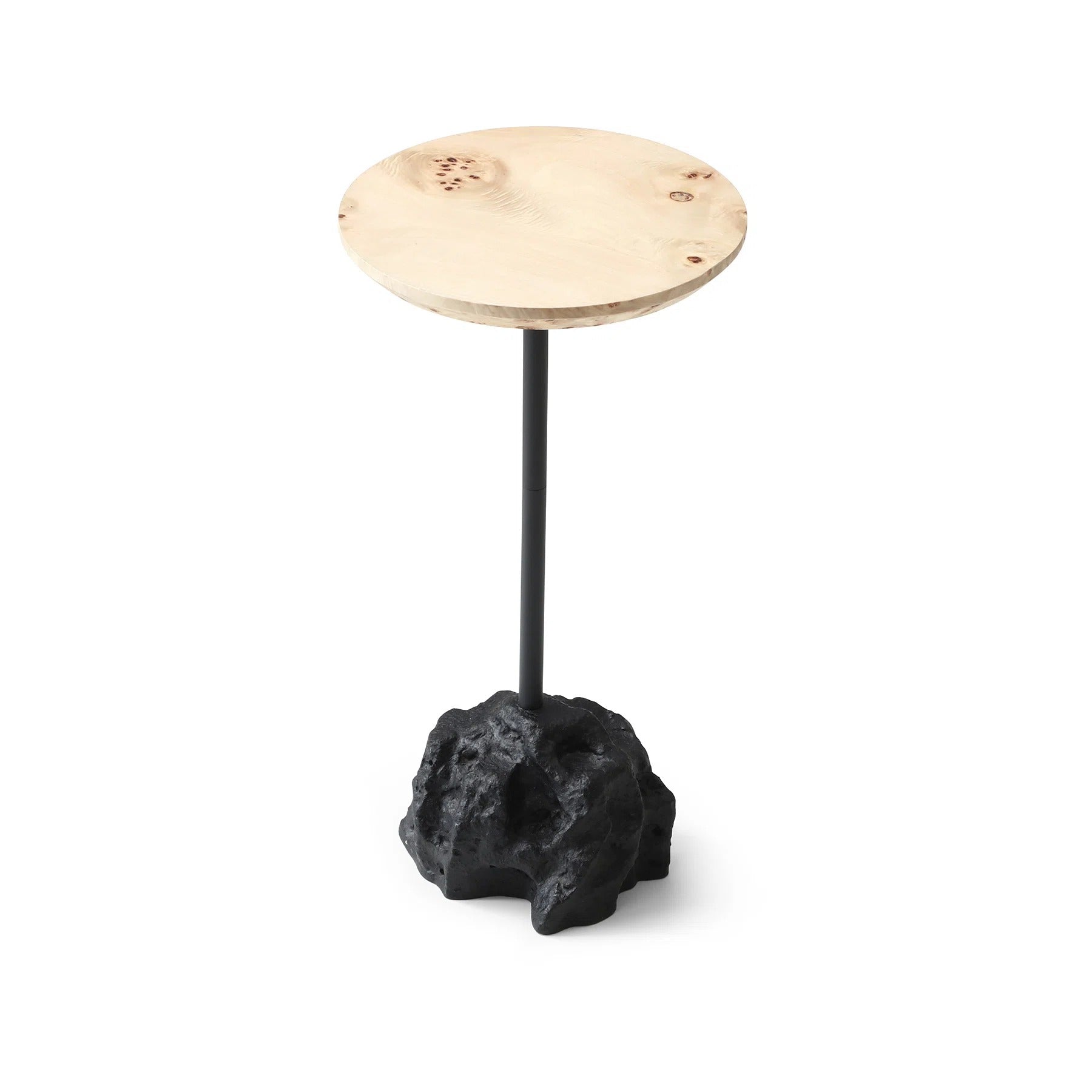Round Wood Top Drink Table With Stone-shaped Base - Lightweight, Portable Side Table