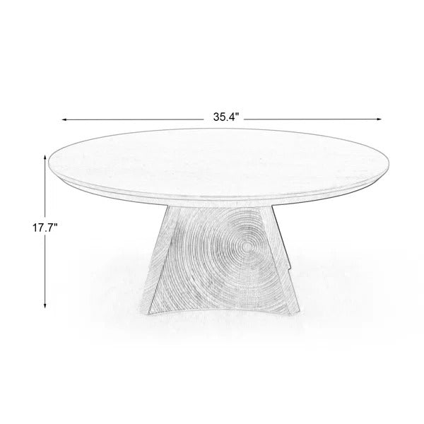 35.4" Round White Oak Coffee Table With Carved Triangular Legs