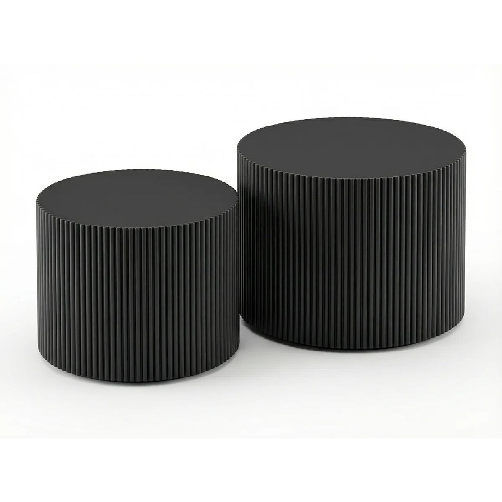 Black Round Coffee Table Set Of 2, Modern Wooden Nesting Tables, No Assembly Required Circle Side Tables For Living Room, Bedroom, Balcony