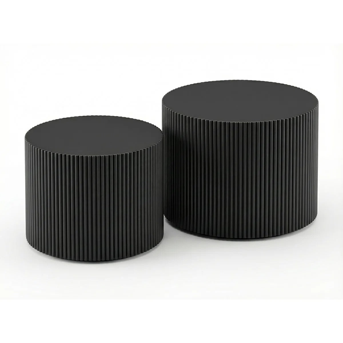 Black Round Coffee Table Set Of 2, Modern Wooden Nesting Tables, No Assembly Required Circle Side Tables For Living Room, Bedroom, Balcony
