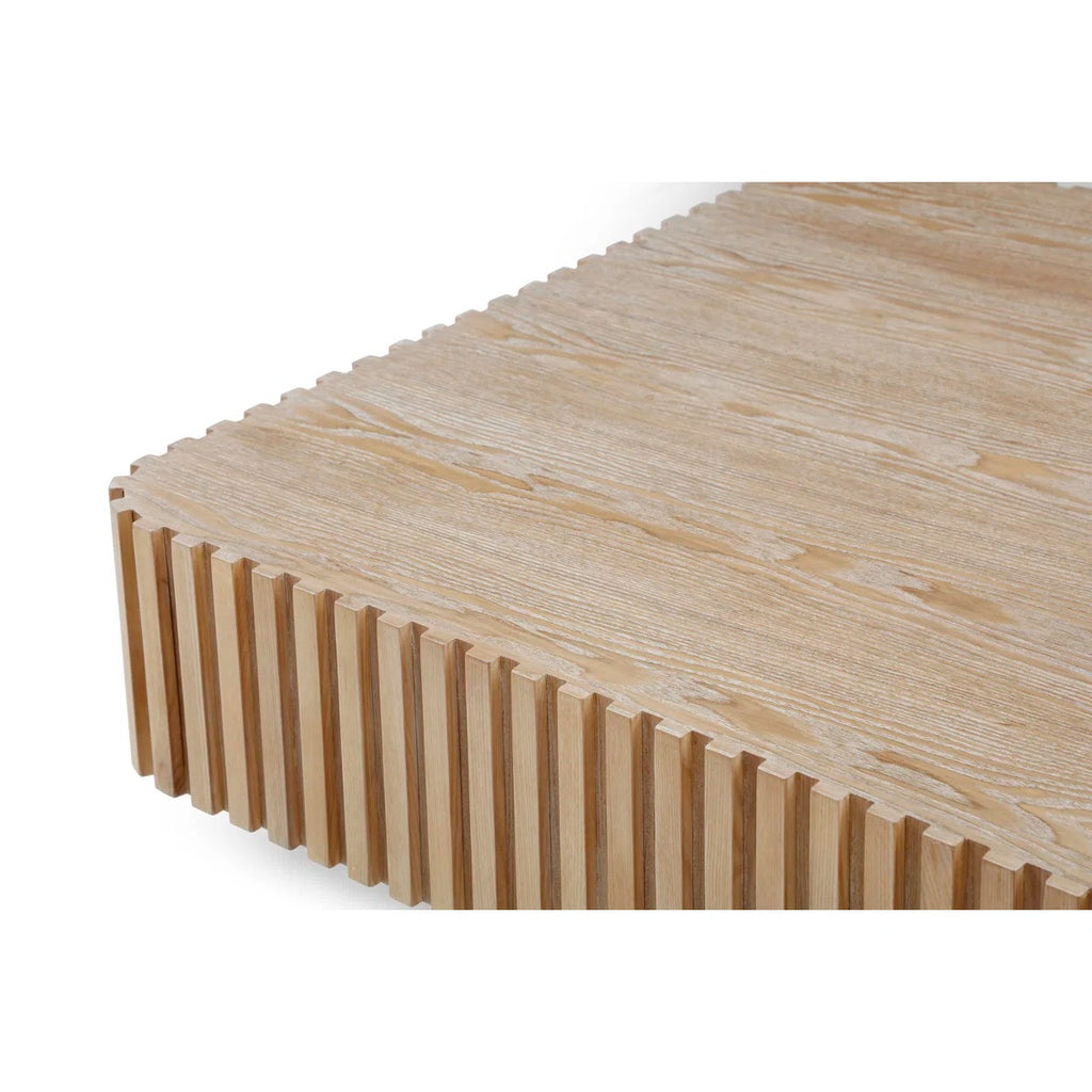 Square Wood Coffee Table, Modern Fluted Drum Center Table, Handcrafted Wooden Cocktail Table For Small Spaces, Easy Assembly, Walnut, 35.43" W X 15.75" H