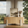 Modern Light Oak Veneer Sideboard Buffet With Faux Marble Legs - 78"