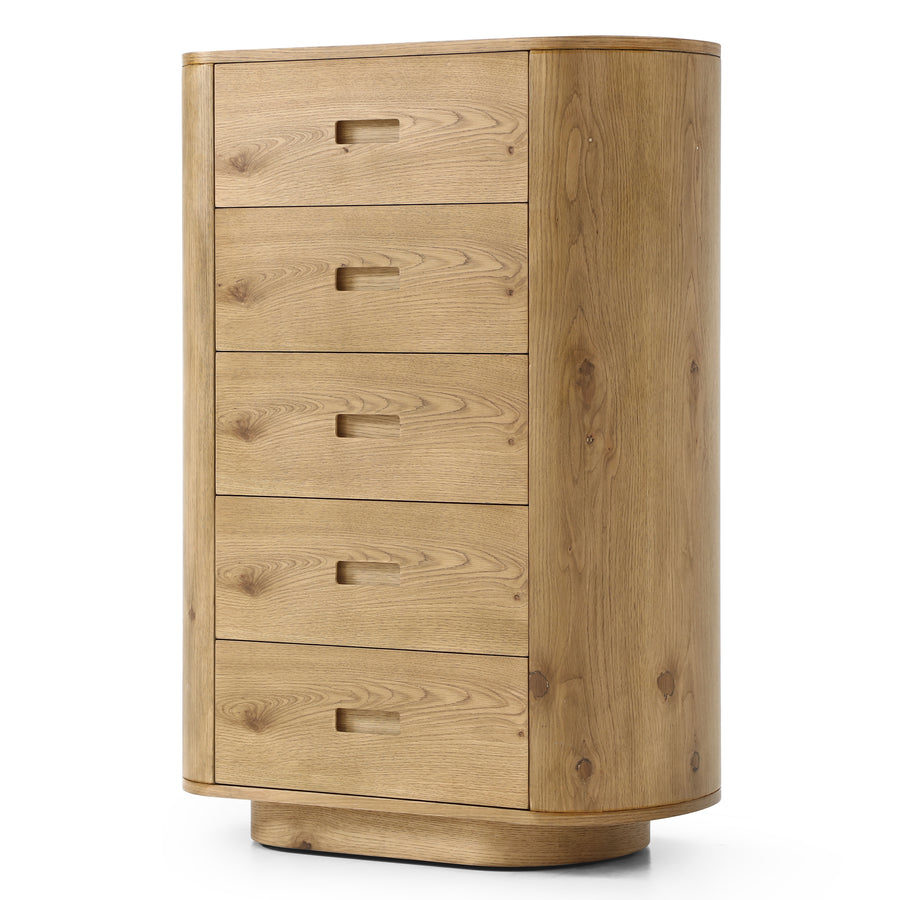 Avera Oak 5-Drawer Tall Chest detail