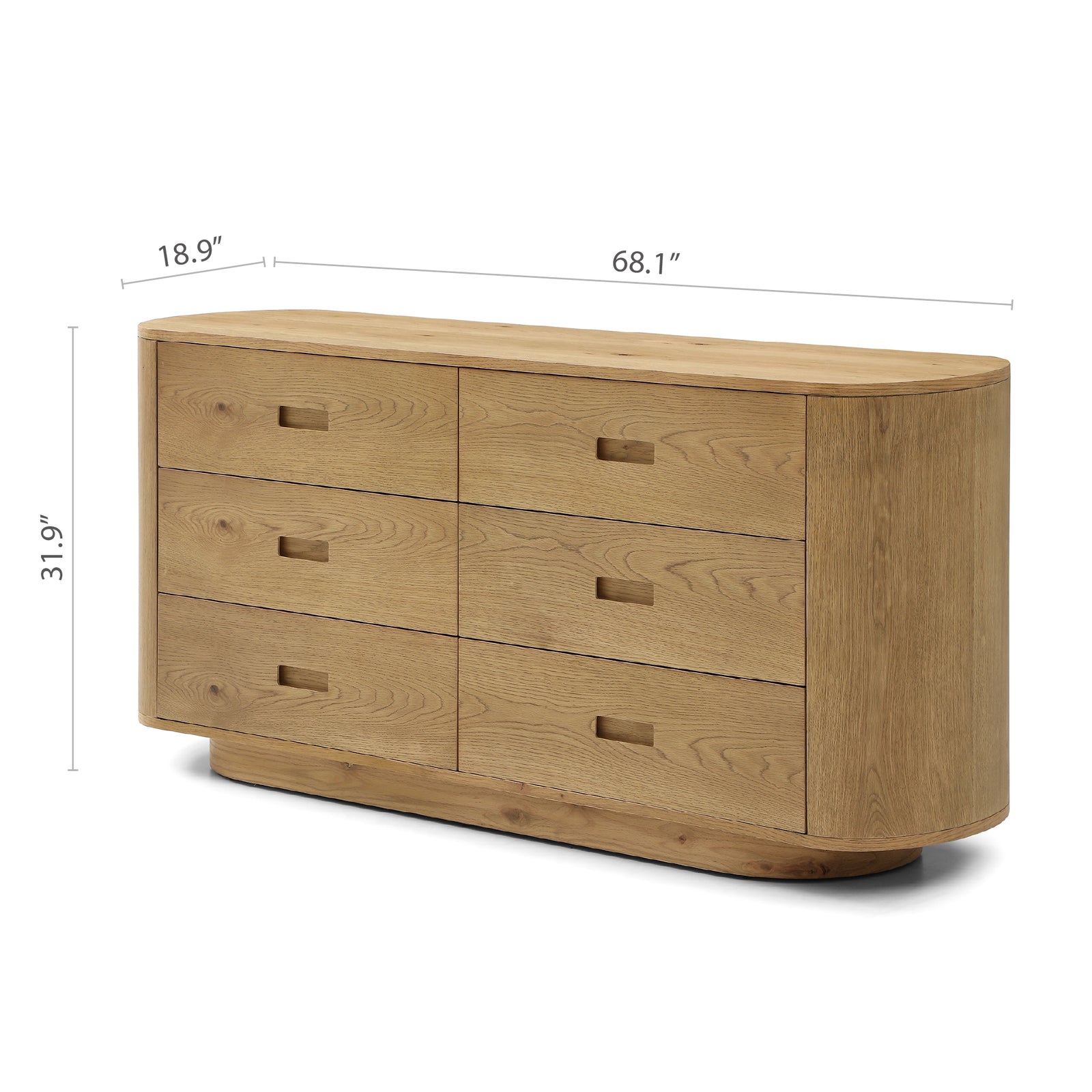 Avera Oak 6-Drawer Low Dresser
