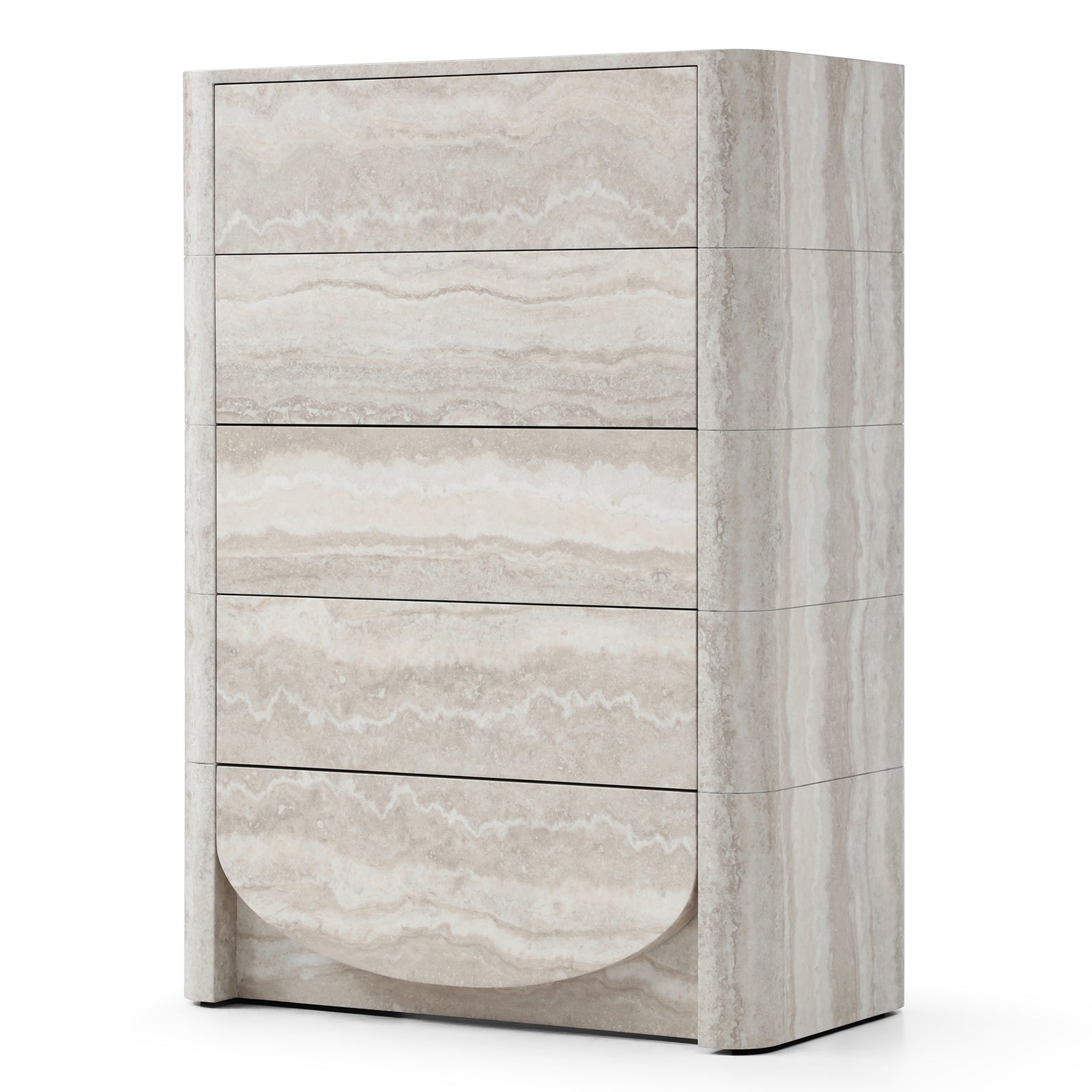 Elovane Scalloped Travertine Tall Chest