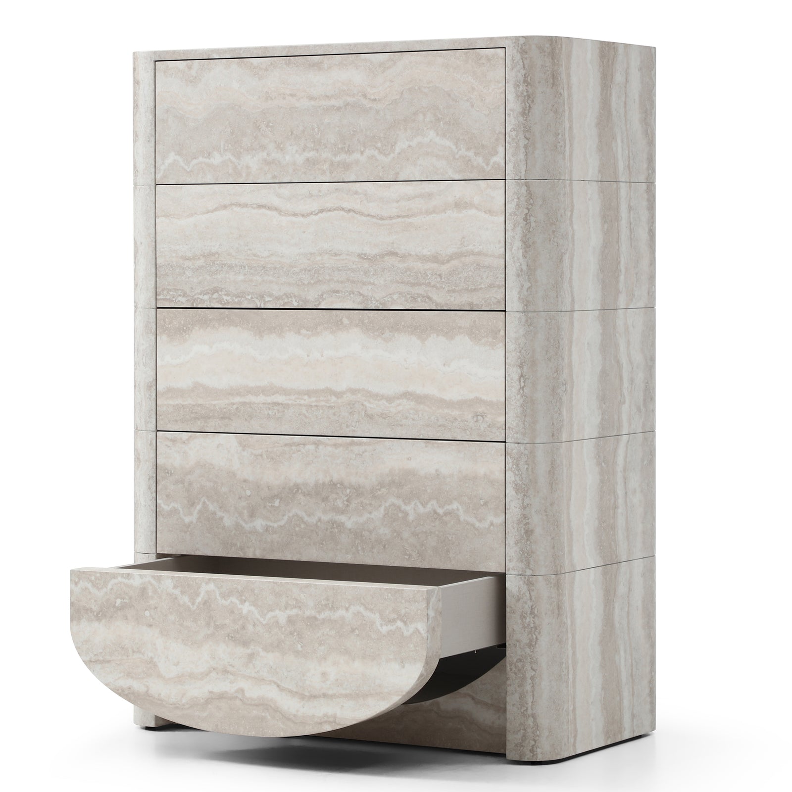 Elovane Scalloped Travertine Tall Chest