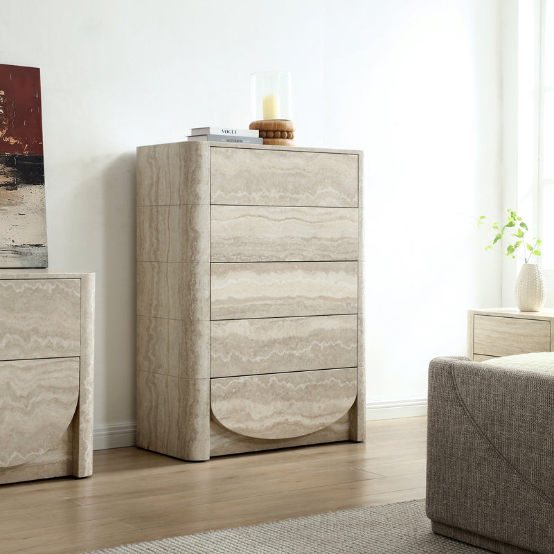 Elovane Scalloped Travertine Tall Chest