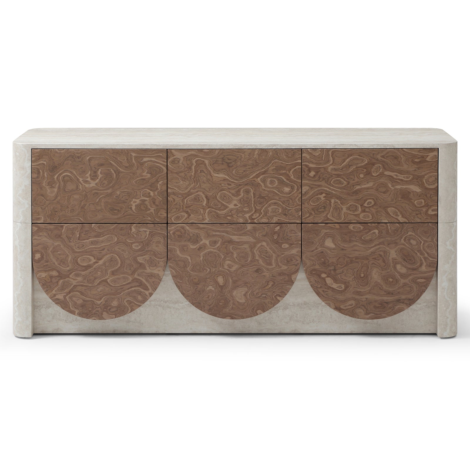 Elira Scalloped Travertine & Walnut 6-Drawer Dresser