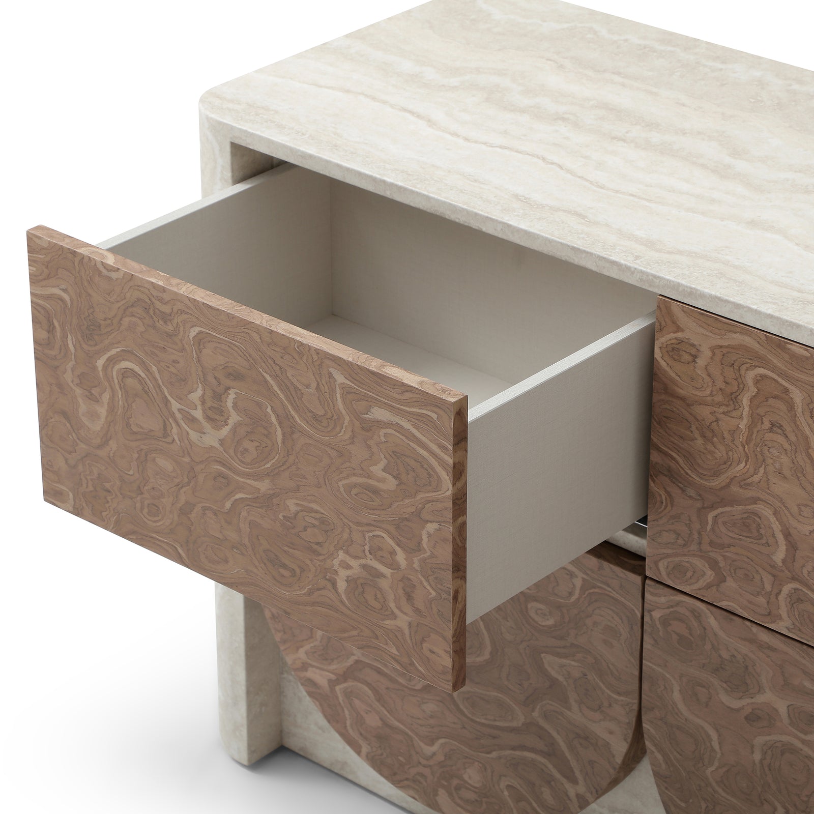 Elira Scalloped Travertine & Walnut 6-Drawer Dresser