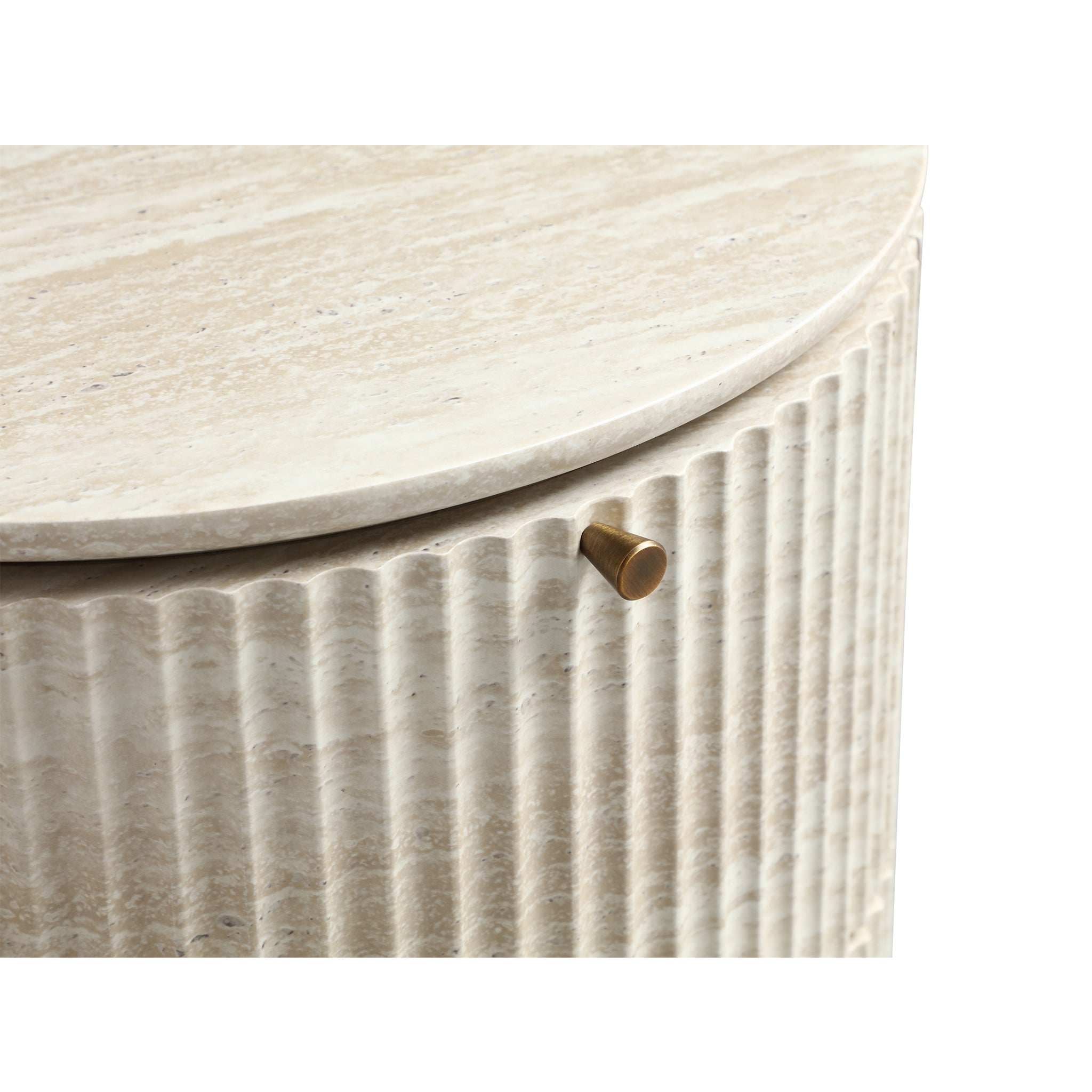 Modern Cylindrical Fluted Travertine-Look 2-Drawer Nightstand