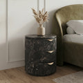 Modern Black Marble Fluted Cylindrical 3-Drawer Nightstand
