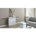 Heaton Modern Glass Top Console Table With Sculpted White Pedestal Base – Contemporary Accent Table For Living Room, Entryway, Or Office