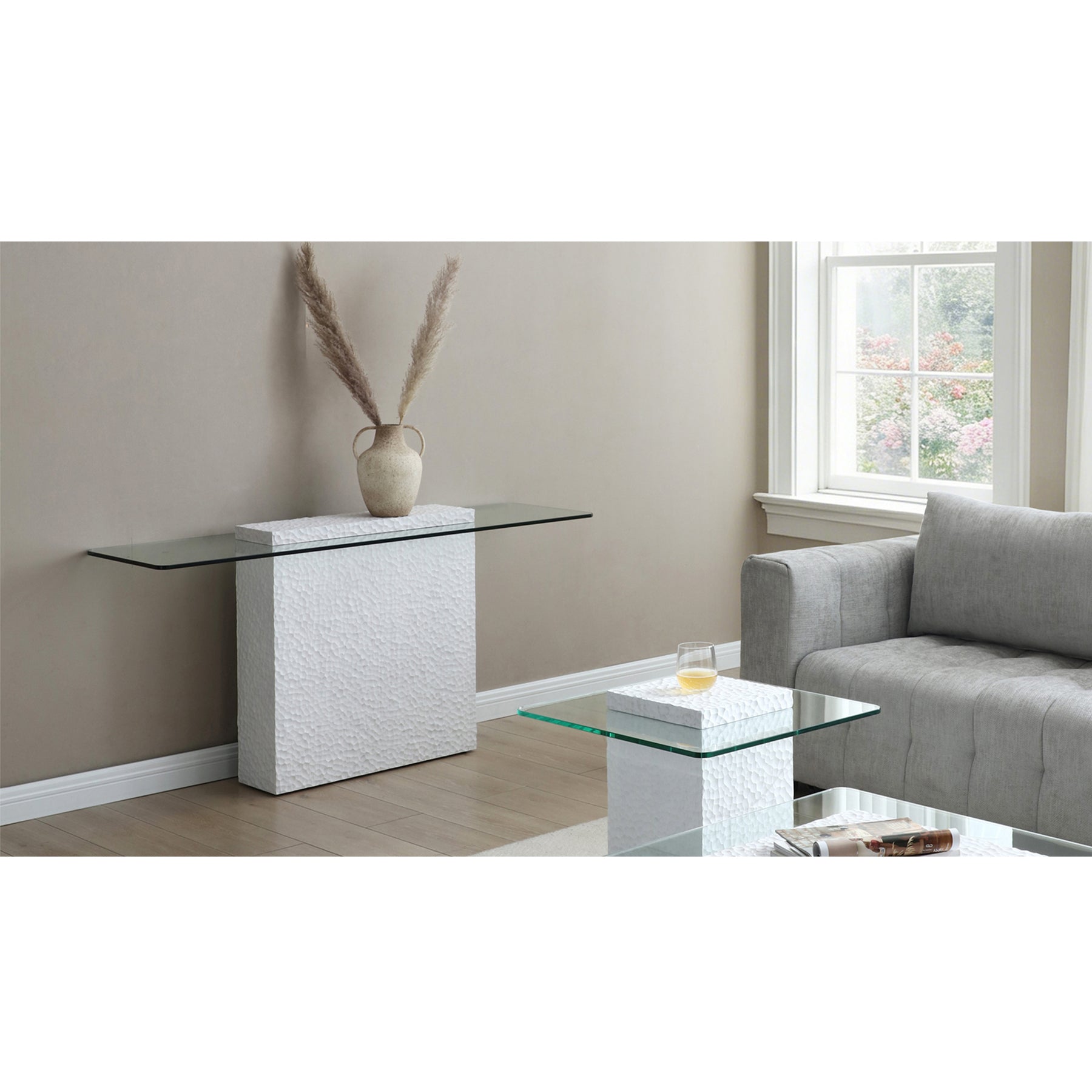 Heaton Modern Glass Top Console Table With Sculpted White Pedestal Base – Contemporary Accent Table For Living Room, Entryway, Or Office